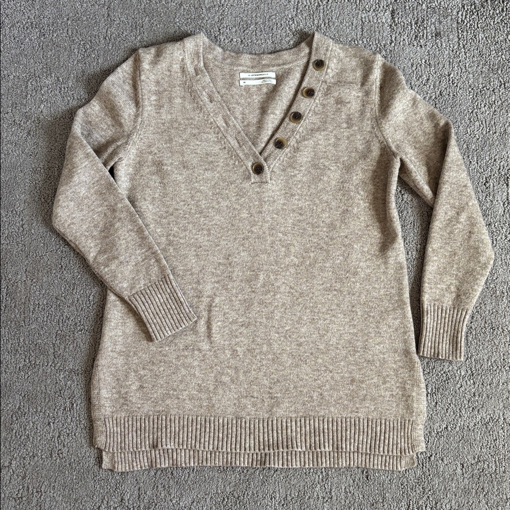 Anthropologie Button V-Neck Relaxed Fit Sweater